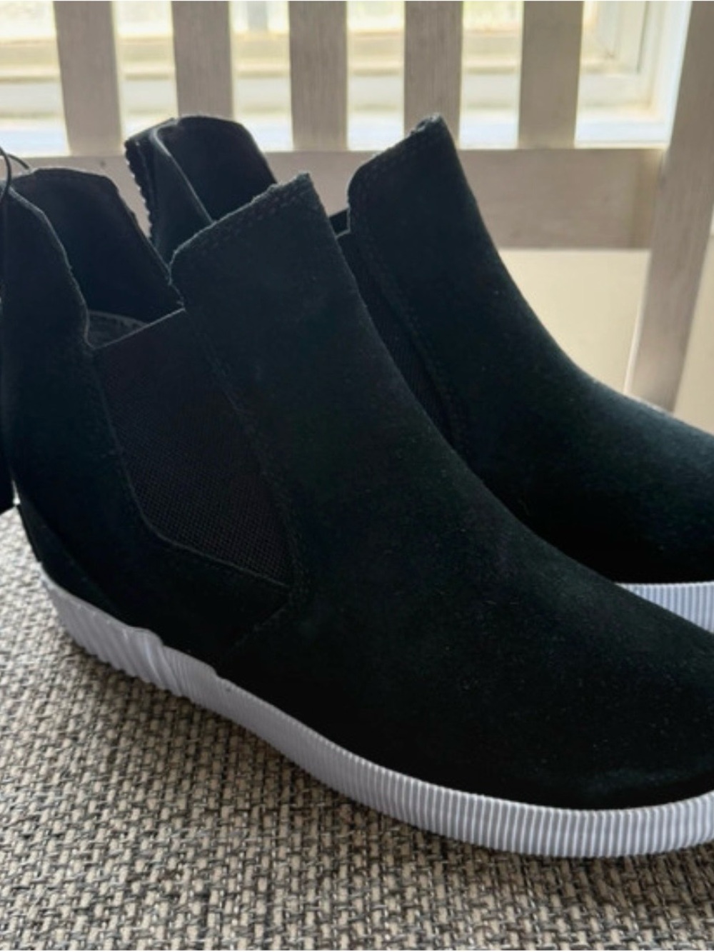 Sorel Black Suede out N about  Booties with White Sole